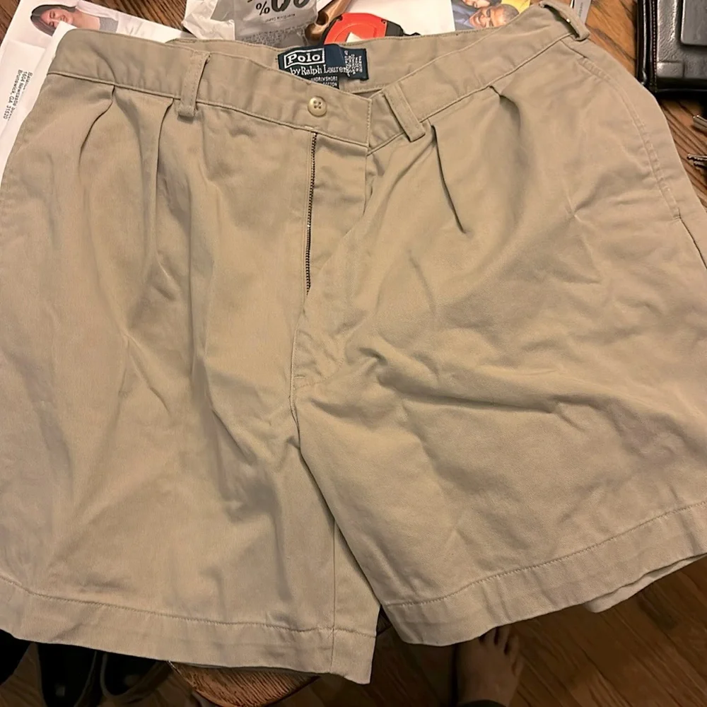 Polo by Ralph Lauren Khaki Pleated Cotton Shorts
